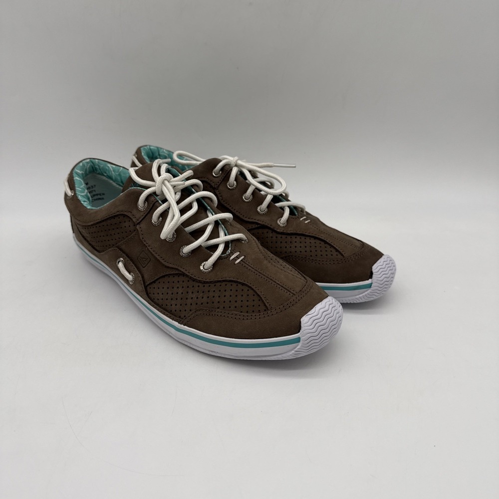 Sperry Top Sider Women's Brown / Aqua Trim Shoes 9M #9529637
